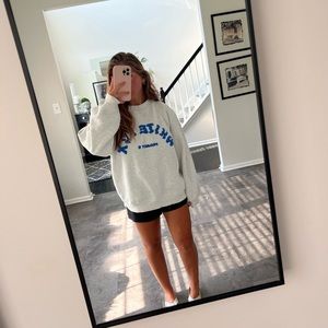 White Fox Grey Crewneck Blue Letters